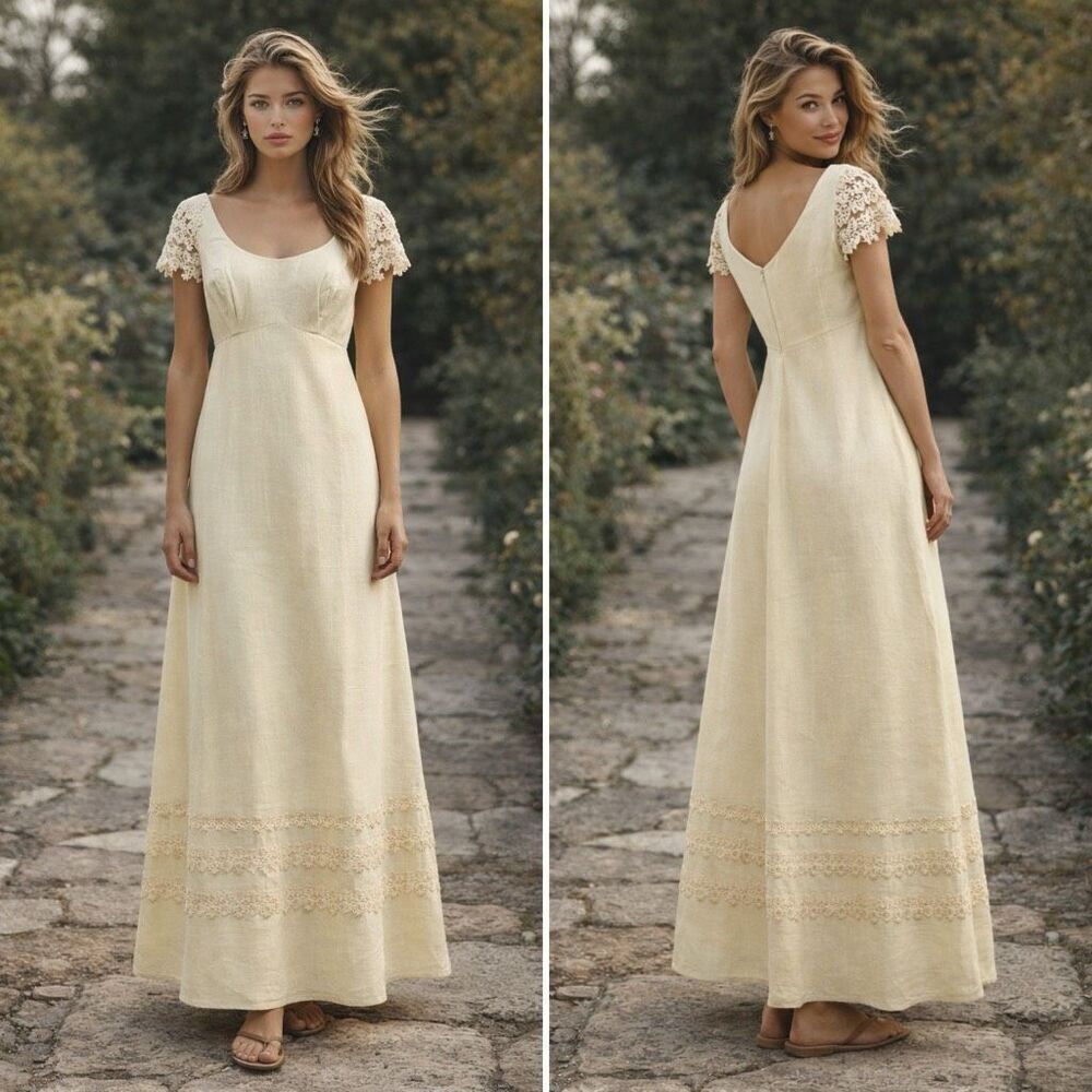 Vtg 70s House of Bianchi Empire Waist Maxi Dress XS Prairie Romantic Edwardian